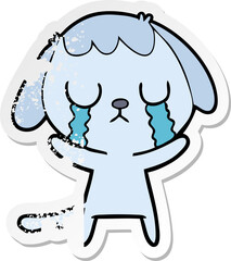 distressed sticker of a cute cartoon dog crying