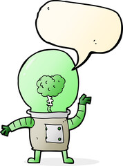 cartoon robot cyborg with speech bubble