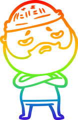 rainbow gradient line drawing cartoon worried man with beard