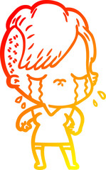 warm gradient line drawing cartoon crying girl