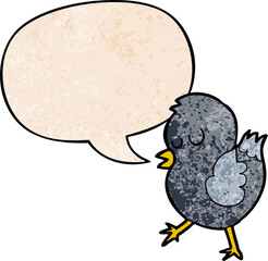 cartoon bird and speech bubble in retro texture style