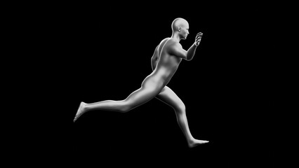 Beautiful young man posing, isolated on black background. 3d illustration (rendering). Silver mannequin, android