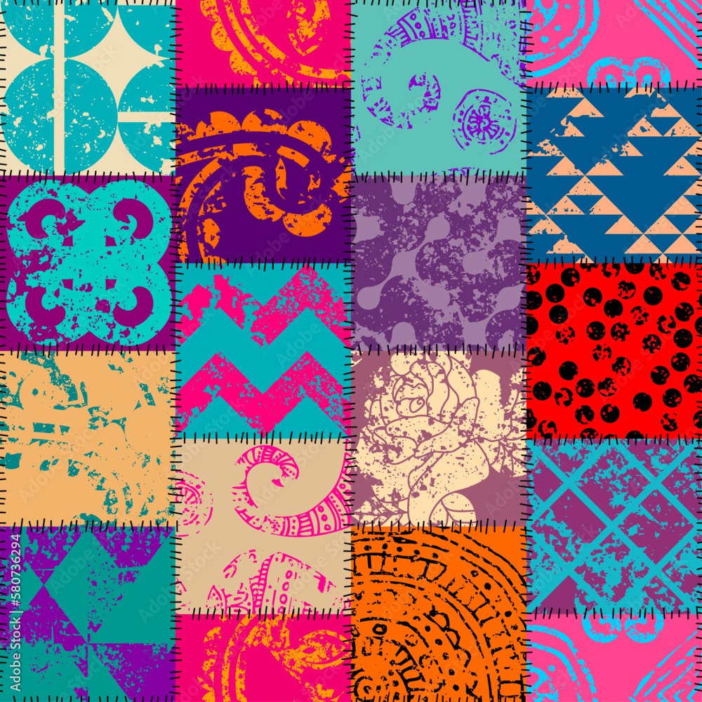 Leinwandbilder geometric abstract pattern. grunge bright patchwork style. seamless vector image