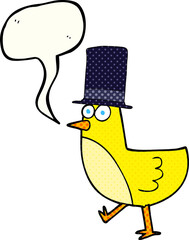 comic book speech bubble cartoon bird wearing hat