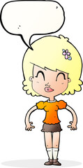 cartoon happy pretty woman  with speech bubble