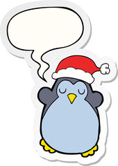 cute christmas penguin and speech bubble sticker