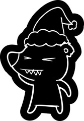 angry polar bear cartoon icon of a wearing santa hat