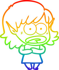 rainbow gradient line drawing cartoon shocked elf girl
