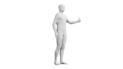 Beautiful young man posing, isolated on white background. 3d illustration (rendering). Artificial intelligence, android, mannequin