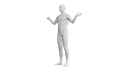 Beautiful young man posing, isolated on white background. 3d illustration (rendering). Artificial intelligence, android, mannequin