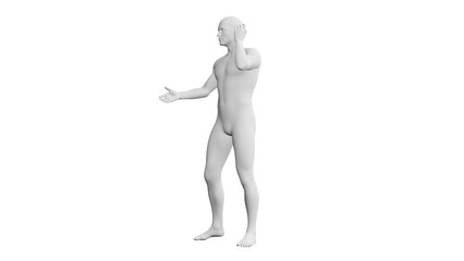 Beautiful young man posing, isolated on white background. 3d illustration (rendering). Artificial intelligence, android, mannequin