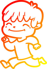 warm gradient line drawing cartoon happy boy