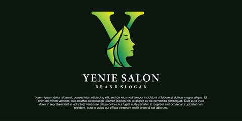 Luxury design vector Illustration of green gradient color monogram beauty Logo Initial Letter Y