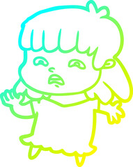 cold gradient line drawing cartoon worried woman