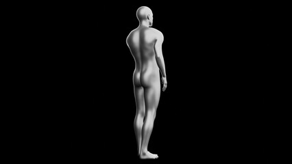 Beautiful young man posing, isolated on black background. 3d illustration (rendering). Silver mannequin, android