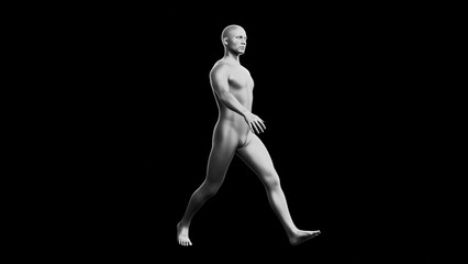 Beautiful young man posing, isolated on black background. 3d illustration (rendering). Silver mannequin, android