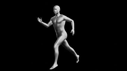 Beautiful young man posing, isolated on black background. 3d illustration (rendering). Silver mannequin, android