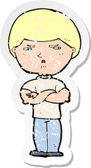 retro distressed sticker of a cartoon grumpy man