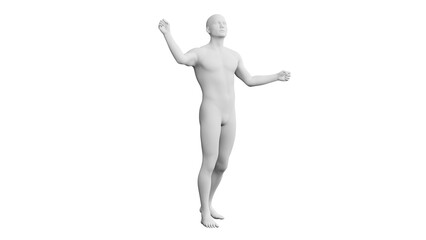 Beautiful young man posing, isolated on white background. 3d illustration (rendering). Artificial intelligence, android, mannequin