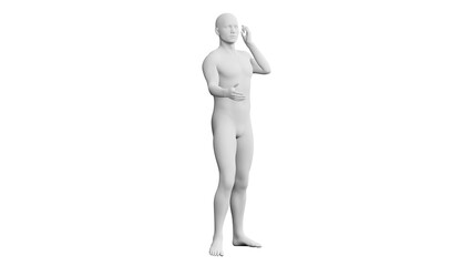 Beautiful young man posing, isolated on white background. 3d illustration (rendering). Artificial intelligence, android, mannequin