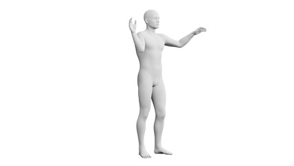 Beautiful young man posing, isolated on white background. 3d illustration (rendering). Artificial intelligence, android, mannequin