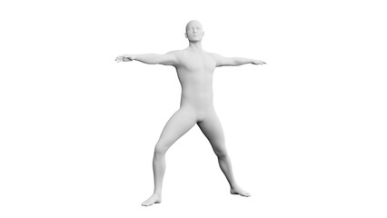 Beautiful young man posing, isolated on white background. 3d illustration (rendering). Artificial intelligence, android, mannequin