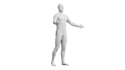 Beautiful young man posing, isolated on white background. 3d illustration (rendering). Artificial intelligence, android, mannequin