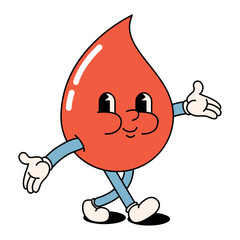 Funny happy cartoon drop of blood. Donor's day, blood transfusion. Positive and good vibes