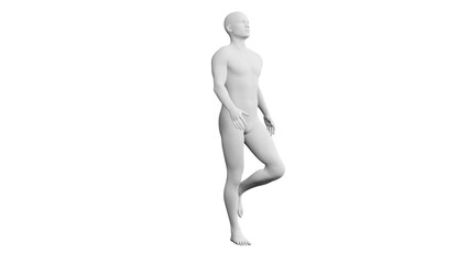 Beautiful young man posing, isolated on white background. 3d illustration (rendering). Artificial intelligence, android, mannequin