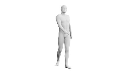 Beautiful young man posing, isolated on white background. 3d illustration (rendering). Artificial intelligence, android, mannequin