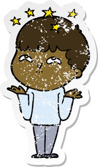 distressed sticker of a cartoon amazed boy