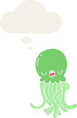 cartoon jellyfish and thought bubble in retro style