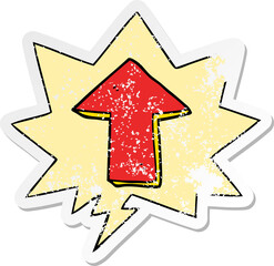 cartoon pointing arrow and speech bubble distressed sticker