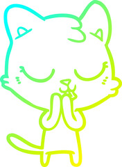 Fototapeta na wymiar cold gradient line drawing cartoon cat