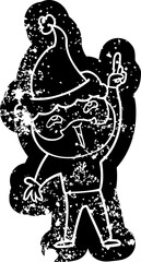 cartoon distressed icon of a happy bearded man wearing santa hat