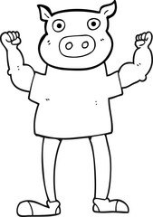 black and white cartoon pig man