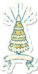grunge sticker of tattoo style snow covered pine tree