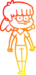 warm gradient line drawing cartoon smiling woman