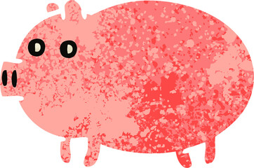 retro illustration style cartoon fat pig