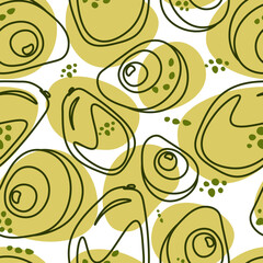 Seamless avocado drawing. Drawn avocado with abstract elements. Fruit drawn in doodle style. Avocado harvesting.