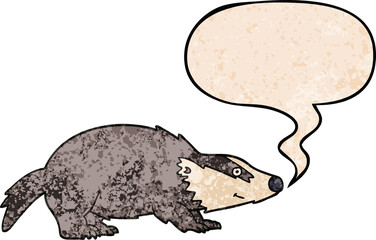 cartoon badger and speech bubble in retro texture style