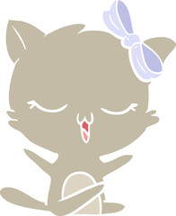 flat color style cartoon cat with bow on head