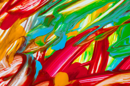Abstract brush strokes of bright acrylic colors