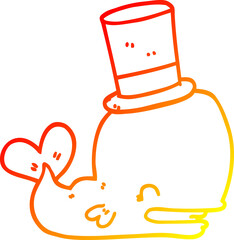 warm gradient line drawing cartoon whale wearing top hat