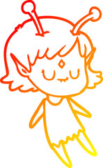 warm gradient line drawing cartoon alien girl