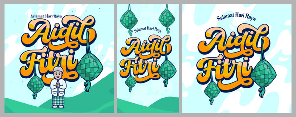 Vector set of greeting cards for Muslim feast of the holy month of Aidil Fitri