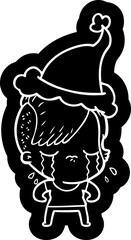 cartoon icon of a crying girl wearing santa hat