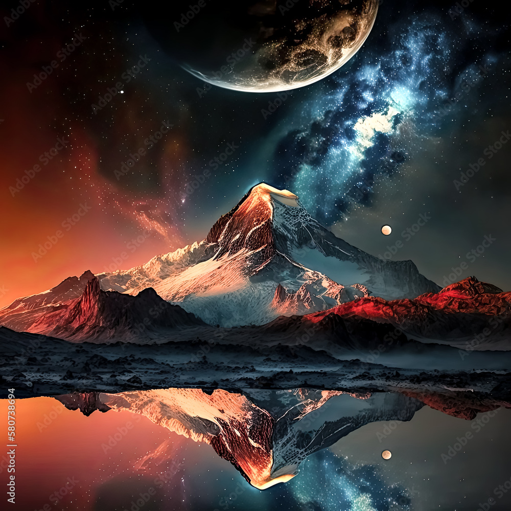 Poster The night sky is illuminated by a spectacular array of stars and galaxies, creating a mesmerizing view - generative ai.