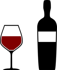 Red Wine Glass and Bottle Icon Set. Vector Image.