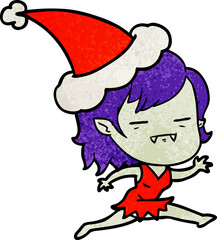 textured cartoon of a undead vampire girl wearing santa hat
